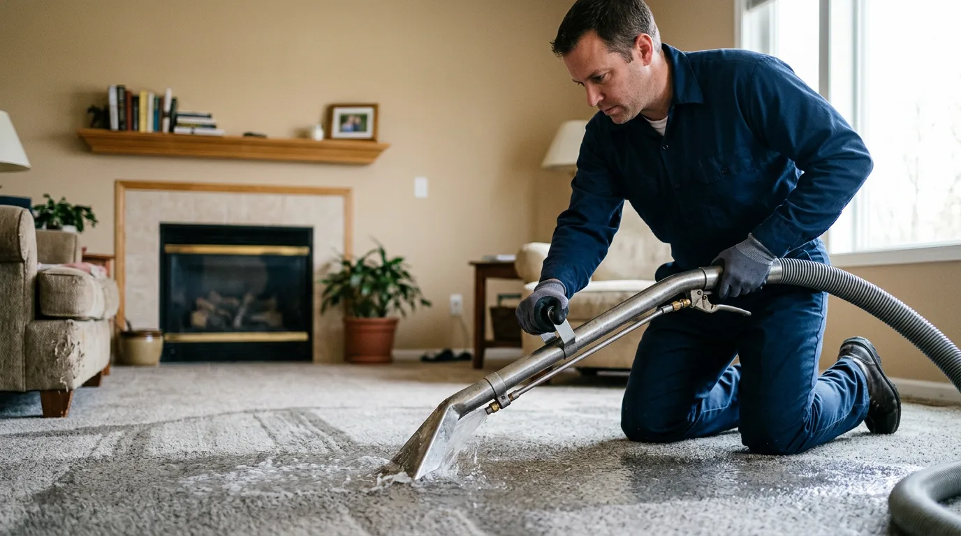 Water damage restoration technician working near Lake View, NY